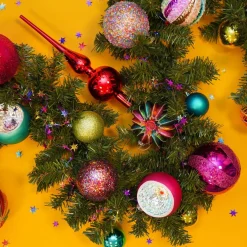 Luxe Kerstbal Glitter Swirl | Glas | Fuchsia | 10cm