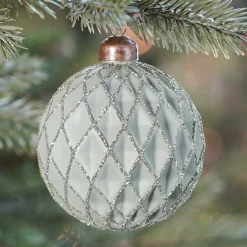 Luxe Kerstbal Mat Met Relief Ruitjes | Cottage-green | Glas | 8cm