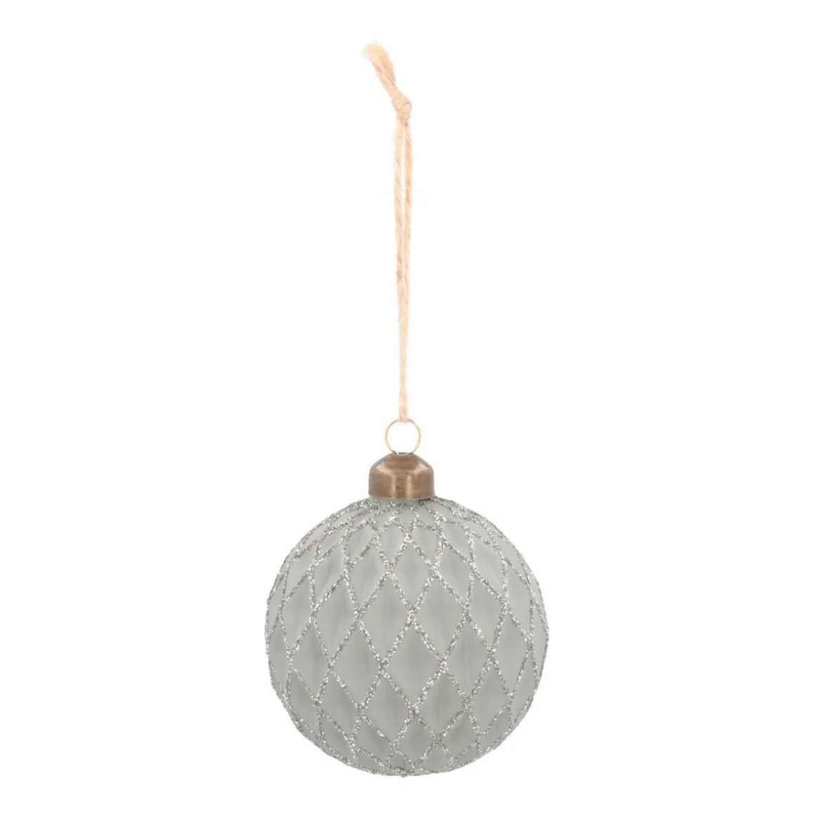 Luxe Kerstbal Mat Met Relief Ruitjes | Cottage-green | Glas | 8cm