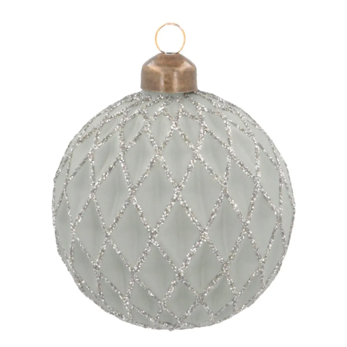 Luxe Kerstbal Mat Met Relief Ruitjes | Cottage-green | Glas | 8cm