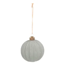 Luxe Kerstbal Mat Met Relief Strepen | Cottage-green | Glas | 8cm