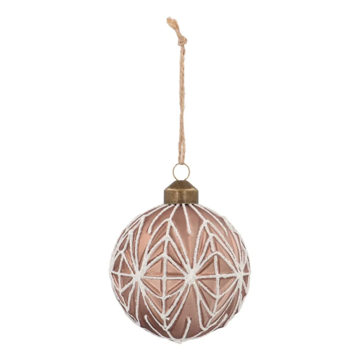 Luxe Kerstbal Met Geometrisch Reliëf | Taupe | Glas | 8 Cm