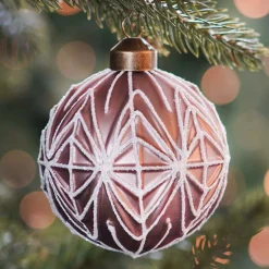Luxe Kerstbal Met Geometrisch Reliëf | Taupe | Glas | 8 Cm
