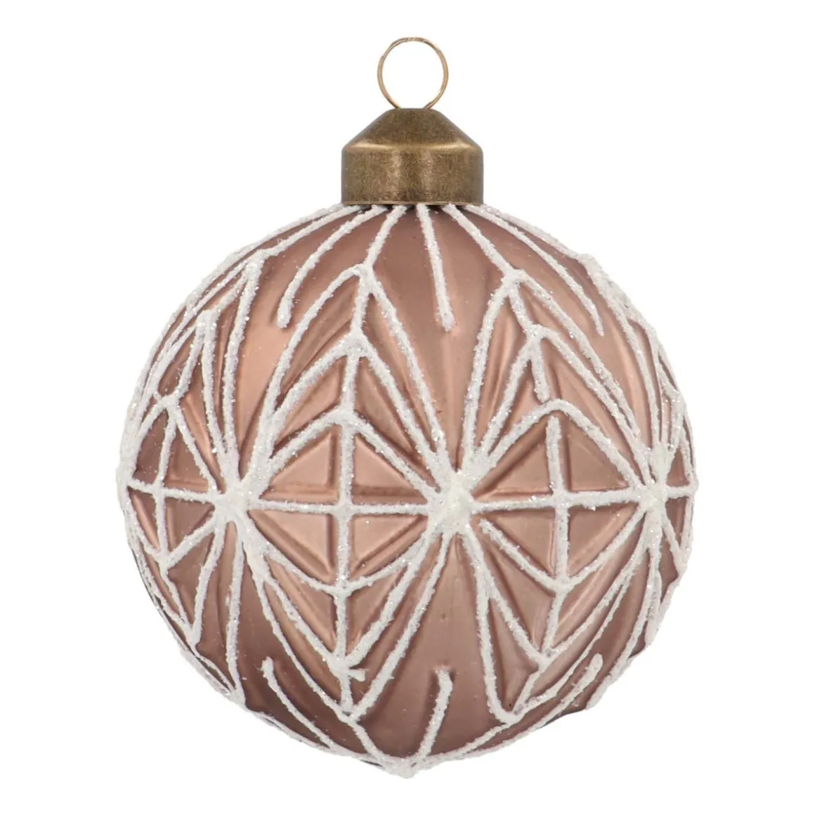Luxe Kerstbal Met Geometrisch Reliëf | Taupe | Glas | 8 Cm