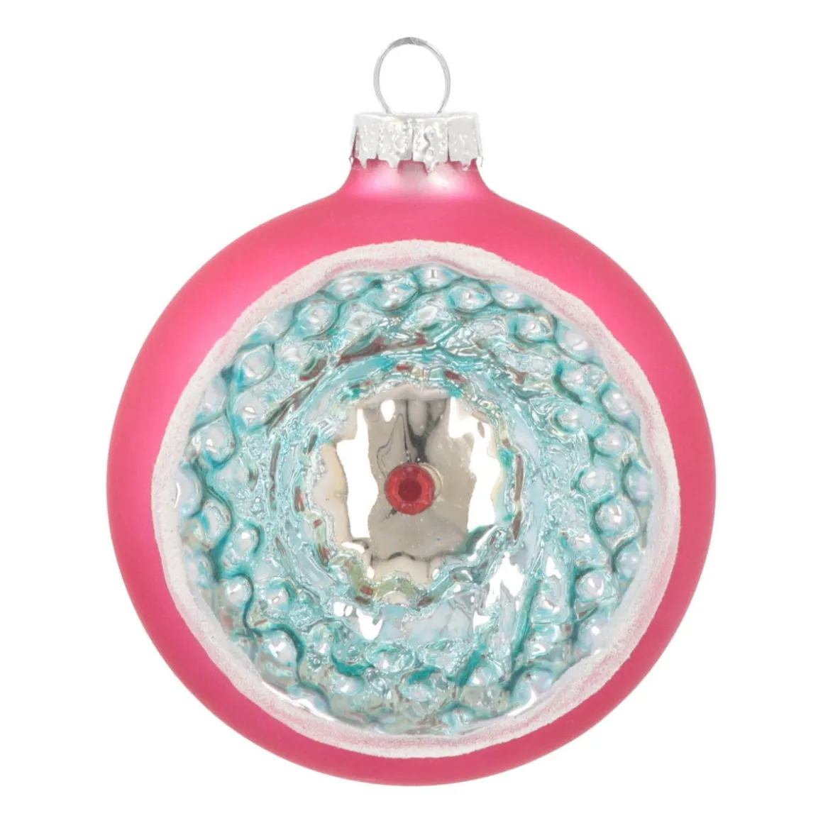Luxe Kerstbal Met Reflector | Glas | Fuchsiaroze | 8cm