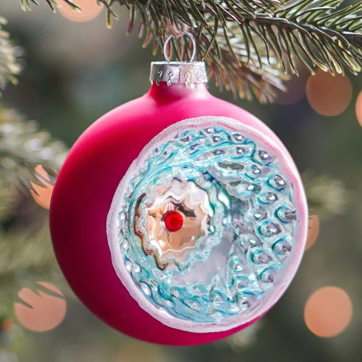 Luxe Kerstbal Met Reflector | Glas | Fuchsiaroze | 8cm