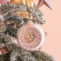 Luxe Kerstbal Met Reflector | Glas | Roze | 8cm