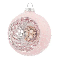 Luxe Kerstbal Met Reflector | Glas | Roze | 8cm