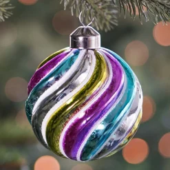 Luxe Kerstbal Met Swirl | Pastelkleuren | Glas | 8 Cm
