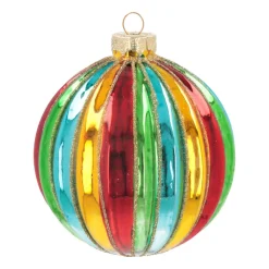 Luxe Kerstbal Met Verticaal Relief | Glas | Multi | 10cm