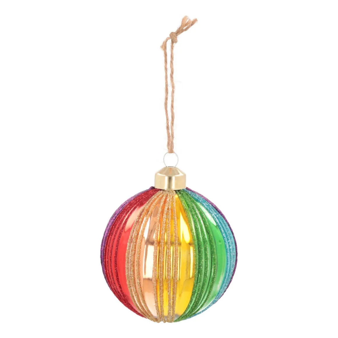Luxe Kerstbal Met Verticaal Relief | Glas | Regenboog | 8cm