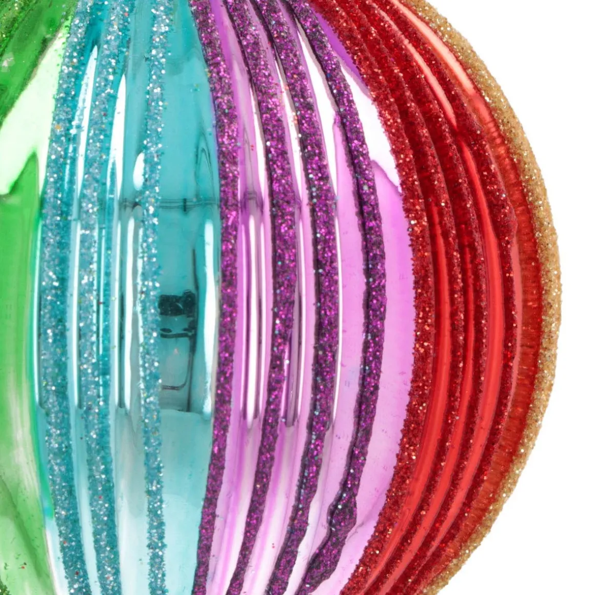 Luxe Kerstbal Met Verticaal Relief | Glas | Regenboog | 8cm