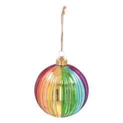 Luxe Kerstbal Met Verticaal Relief | Glas | Regenboog | 10cm