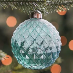 Luxe Kerstbal Ruiten Frost | Glas | Blauw | 8cm