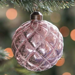 Luxe Kerstbal Ruitjes | Glas | Antiek Roze | 8cm