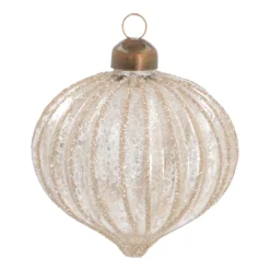 Luxe Kerstbal Ui-vorm Craquelé | Glas | Champagne | 8cm