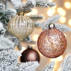 Luxe Kerstbal Ui-vorm Craquelé | Glas | Champagne | 8cm