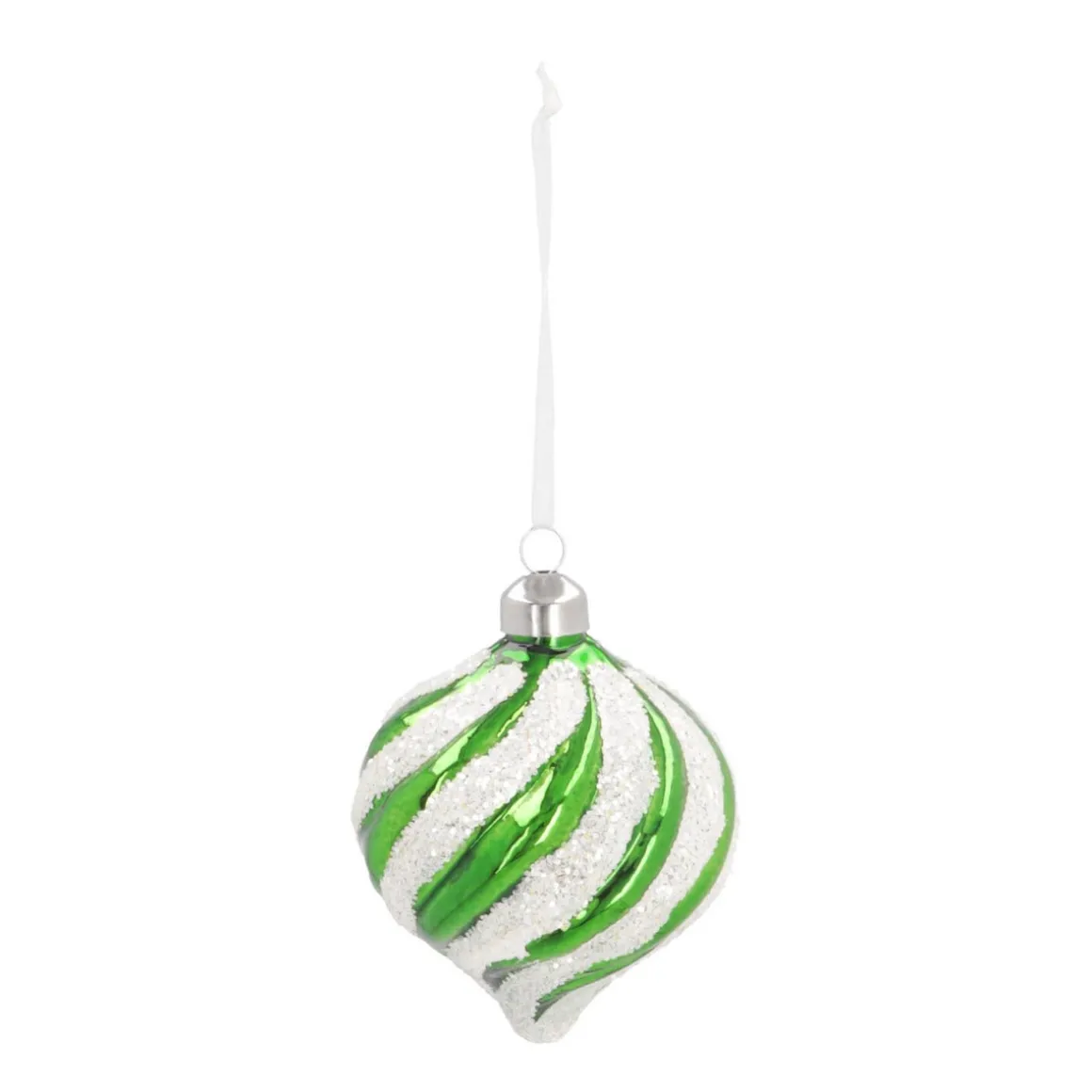 Luxe Kerstbal Ui-vorm Met Swirl | Glas | Groen-wit | 8cm