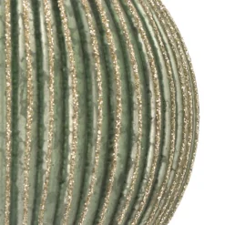 Luxe Kerstbal Verticaal Relief Met Glitter | Glas | Groen-goud | 10cm