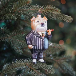 Luxe Kersthanger Bulldog Met Sigaar 14cm