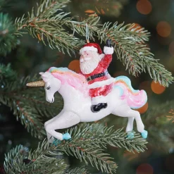 Luxe Kersthanger Eenhoorn Met Kerstman 12cm