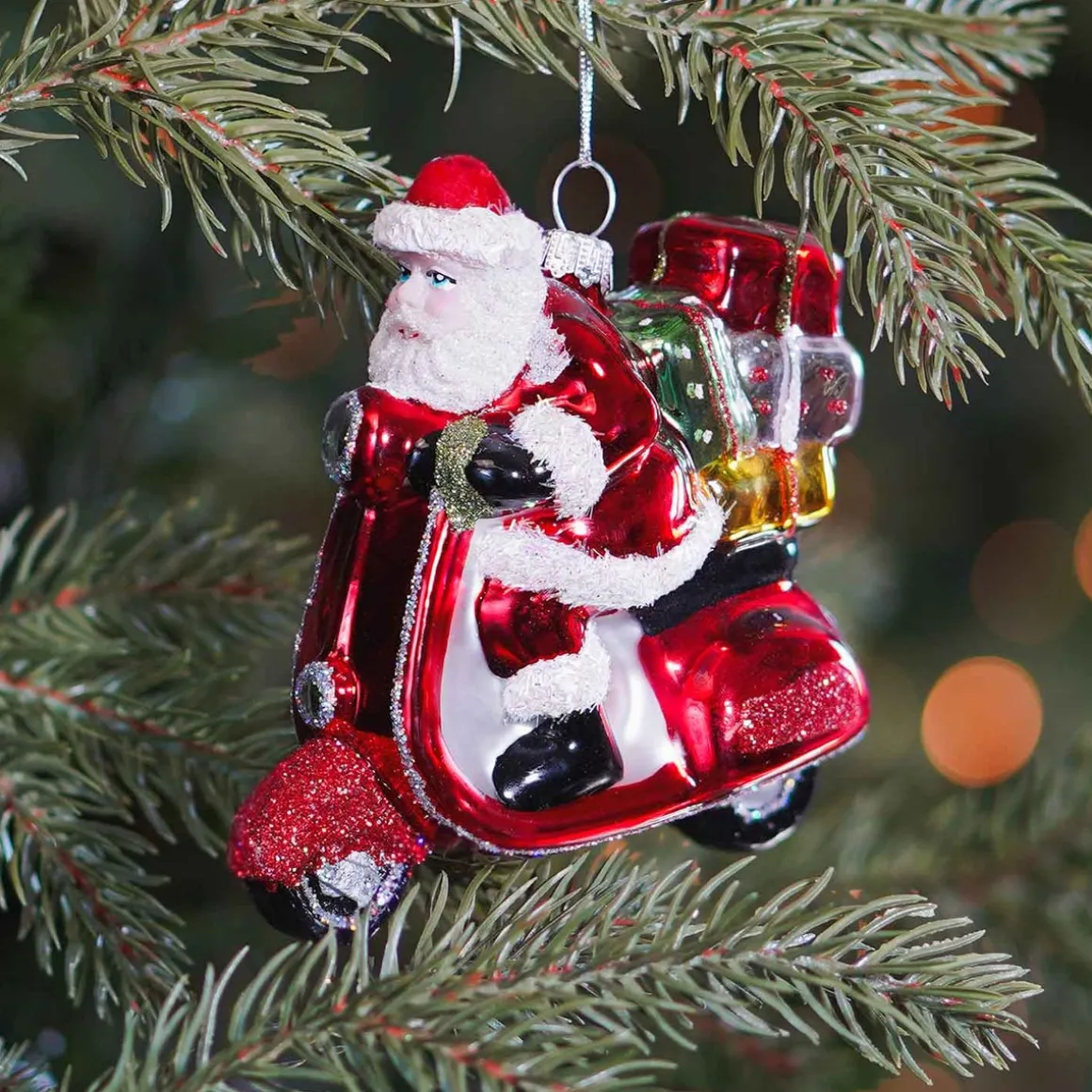 Luxe Kersthanger Kerstman Met Scooter 11cm