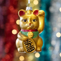 Luxe Kersthanger Maneki Neko - Zwaaiende Kat 11 Cm