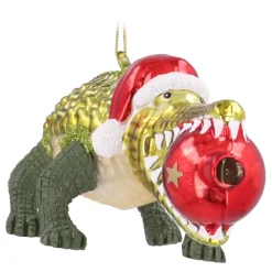 Luxe Krokodil Kersthanger Met Kerstmuts En Kerstbal