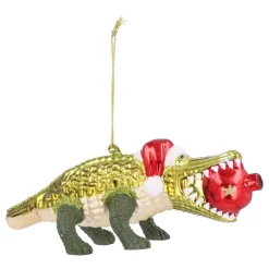 Luxe Krokodil Kersthanger Met Kerstmuts En Kerstbal