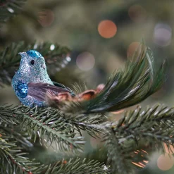 Luxe Vogel Op Clip | Blauw | Echte Veren | 18cm