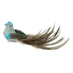 Luxe Vogel Op Clip | Blauw | Echte Veren | 18cm