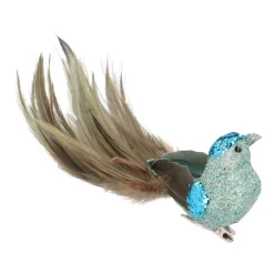 Luxe Vogel Op Clip | Blauw | Echte Veren | 18cm