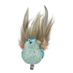 Luxe Vogel Op Clip | Blauw | Echte Veren | 18cm