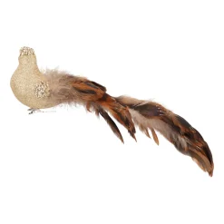 Luxe Vogel Op Clip | Lichtgoud | Echte Veren | 30cm