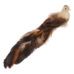 Luxe Vogel Op Clip | Lichtgoud | Echte Veren | 30cm