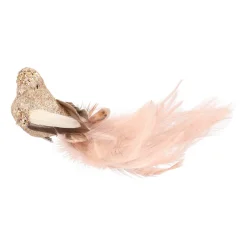 Luxe Vogel Op Clip | Lichtgoud | Echte Veren | 18cm