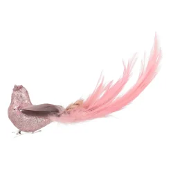 Luxe Vogel Op Clip | Oudroze | Echte Veren | 18cm