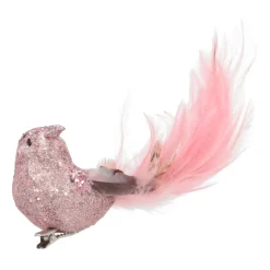 Luxe Vogel Op Clip | Oudroze | Echte Veren | 18cm