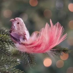 Luxe Vogel Op Clip | Oudroze | Echte Veren | 18cm