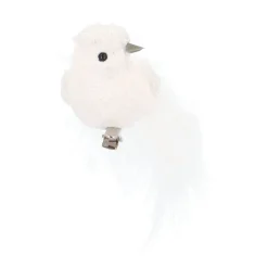 Luxe Vogel Op Clip | Wit | Echte Veren | 16cm