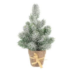 Mini Kerstboom In Jute Zak | 24 Cm | Met Sneeuwlaagje