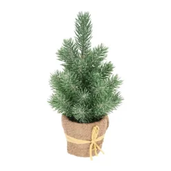 Mini Kerstboom Met Frost En Jute Zak 24 Cm