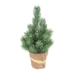 Mini Kerstboom Met Frost En Jute Zak 24 Cm