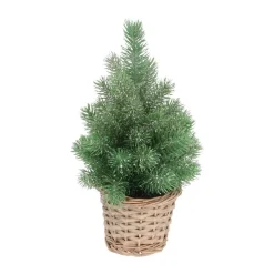 Mini Kerstboom Met Frost | 30 Cm | Incl. Grijs Rieten Mandje