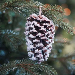 Natuurlijke Dennenappel Met Vlokken En Glitter 12cm