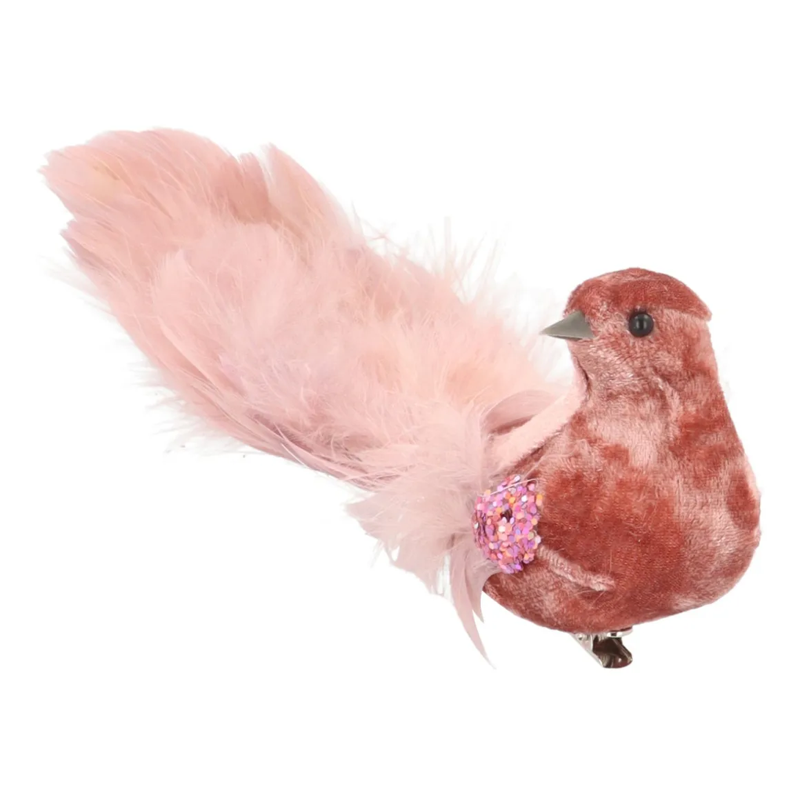 Oudroze Fluwelen Vogel Op Clip