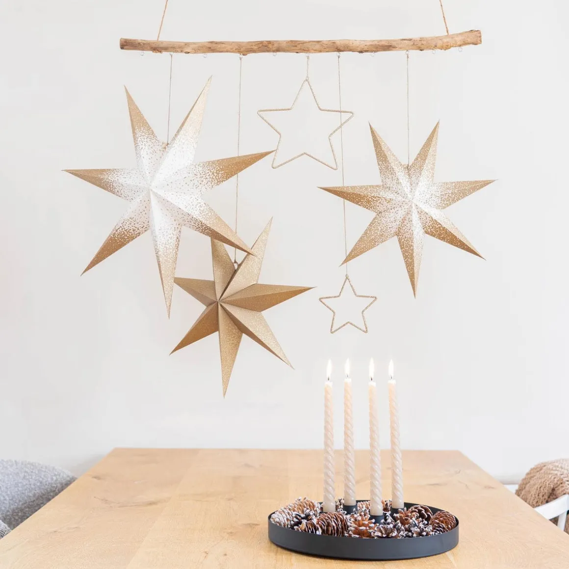 Papieren Kerstster | Wit-champagne | 45 Cm | 7-punts