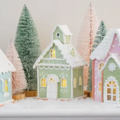 Pastelgroen Peperkoekhuisje | Led | Klei | Handgemaakt | 19cm Hoog