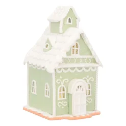 Pastelgroen Peperkoekhuisje | Led | Klei | Handgemaakt | 19cm Hoog