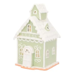 Pastelgroen Peperkoekhuisje | Led | Klei | Handgemaakt | 19cm Hoog